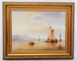 Ronald Cavalla (British b.1940) boats on calm sea at Scarborough, oil on canvas, signed and framed