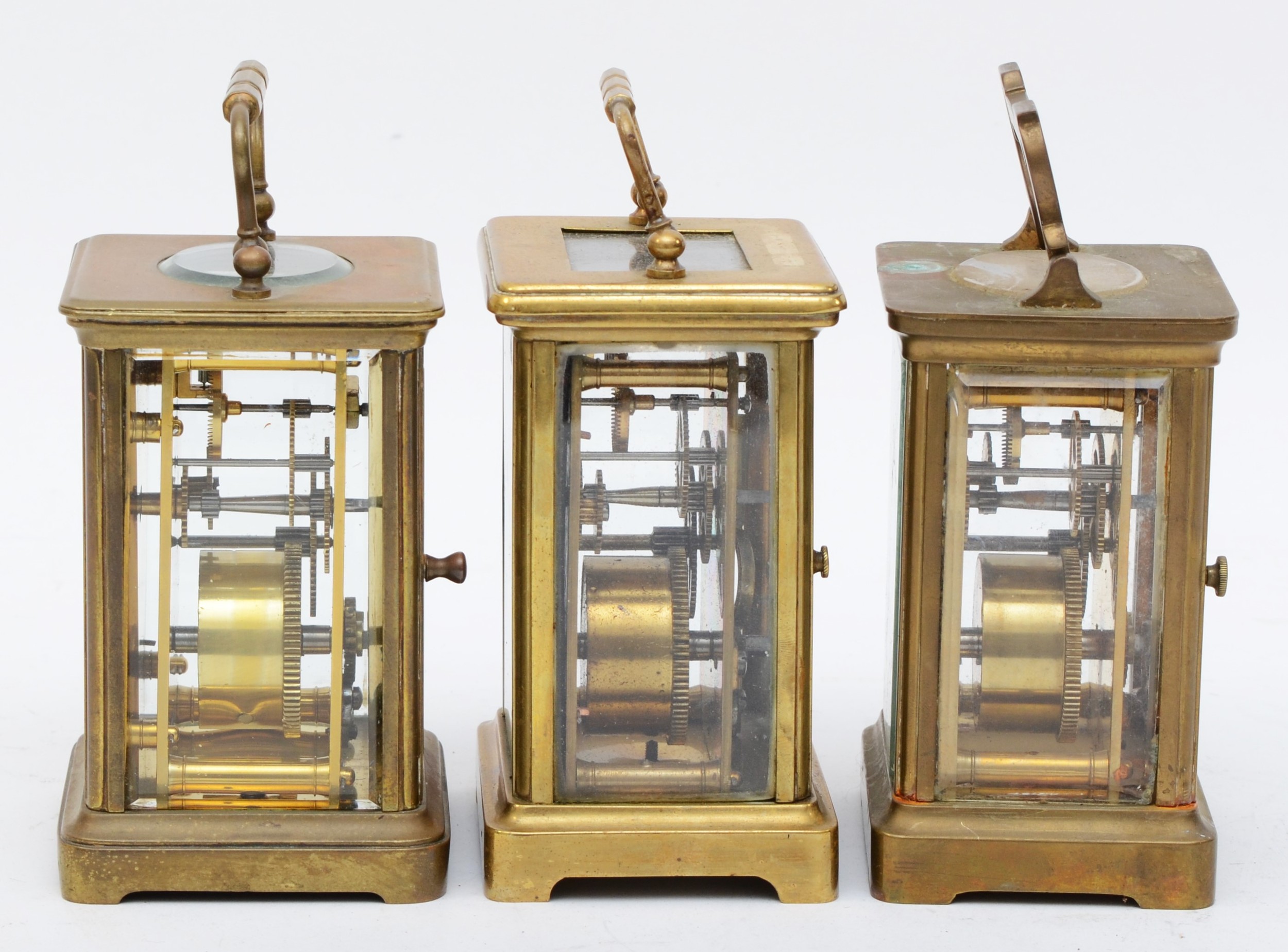 Three 20th century brass cased carriage clocks, each with white dials and black Roman numeral and - Image 4 of 5