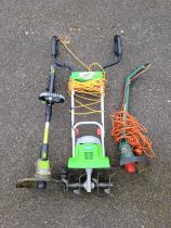 Electric garden tools to include a Florabest FGH 710 A1 turbo power motor rotavator, and two