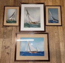 Jon Shaw; 1930s acrylic paintings depicting schooners on high seas, framed an