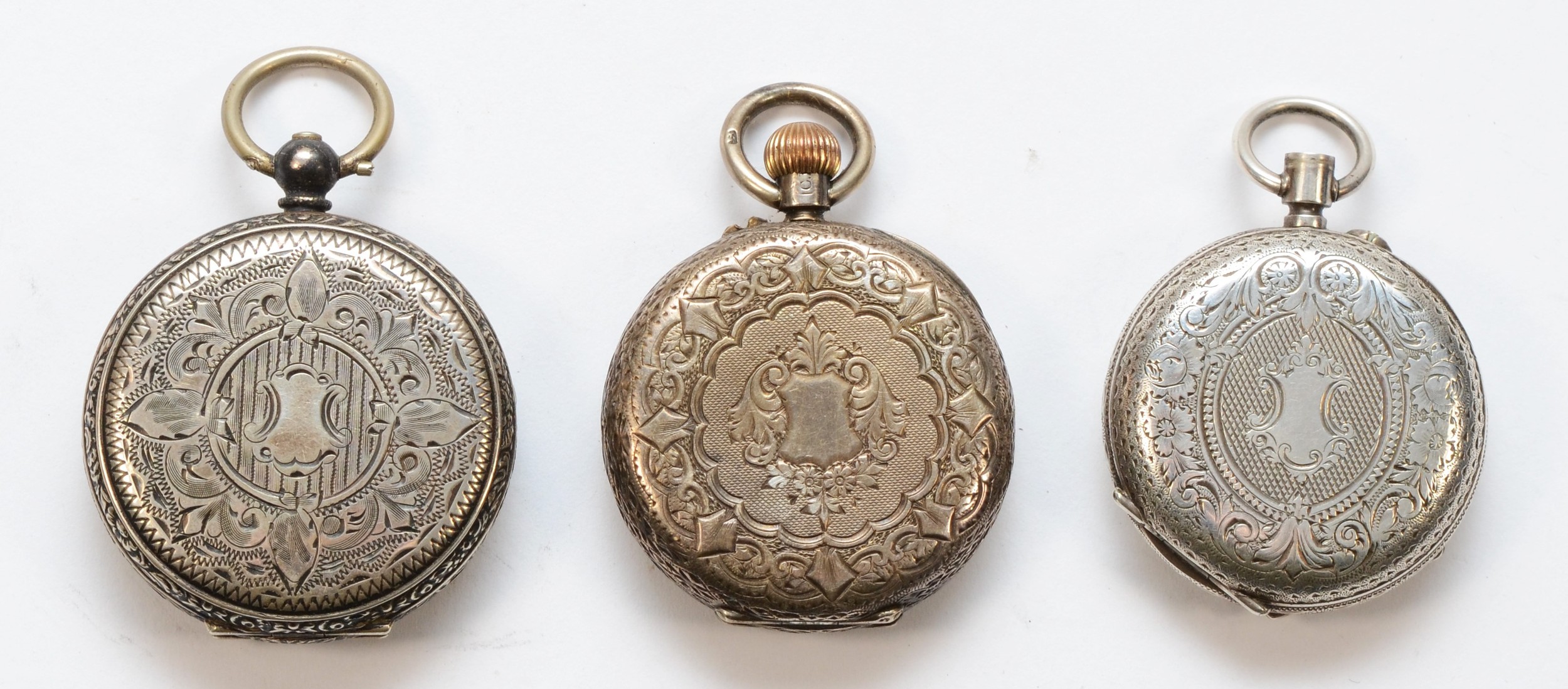 Three Victorian silver fob watches to include a Birmingham 1885 example, two 800 silver cased fob - Image 2 of 3