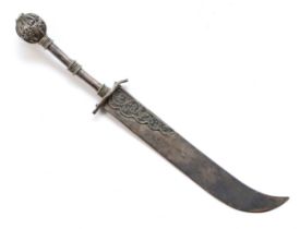 An mid 20th century sterling silver letter opener, stamped Made in Palestine, with filigree