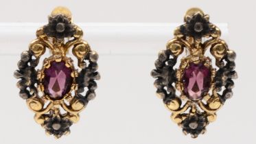 A pair of silver gilt purple paste stone floral earrings, 12 x 19mm.