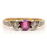 An 18ct gold platinum set ruby and eight cut diamond dress ring, N, 2.1gm.