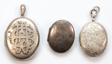 A Victorian silver brooch locket inscribed Jean, Birmingham 1878, 40mm, together with two