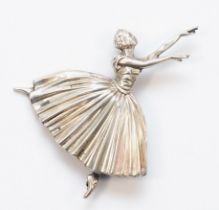 A silver ballerina brooch, by Frederick Massingham, Birmingham 1947, 7 x 5.5cm, 19gm.