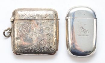 A George V silver rounded square vesta case, by E J Trevitt & Sons, Chester 1926, together with a