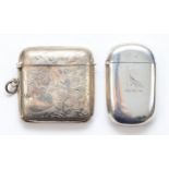 A George V silver rounded square vesta case, by E J Trevitt & Sons, Chester 1926, together with a