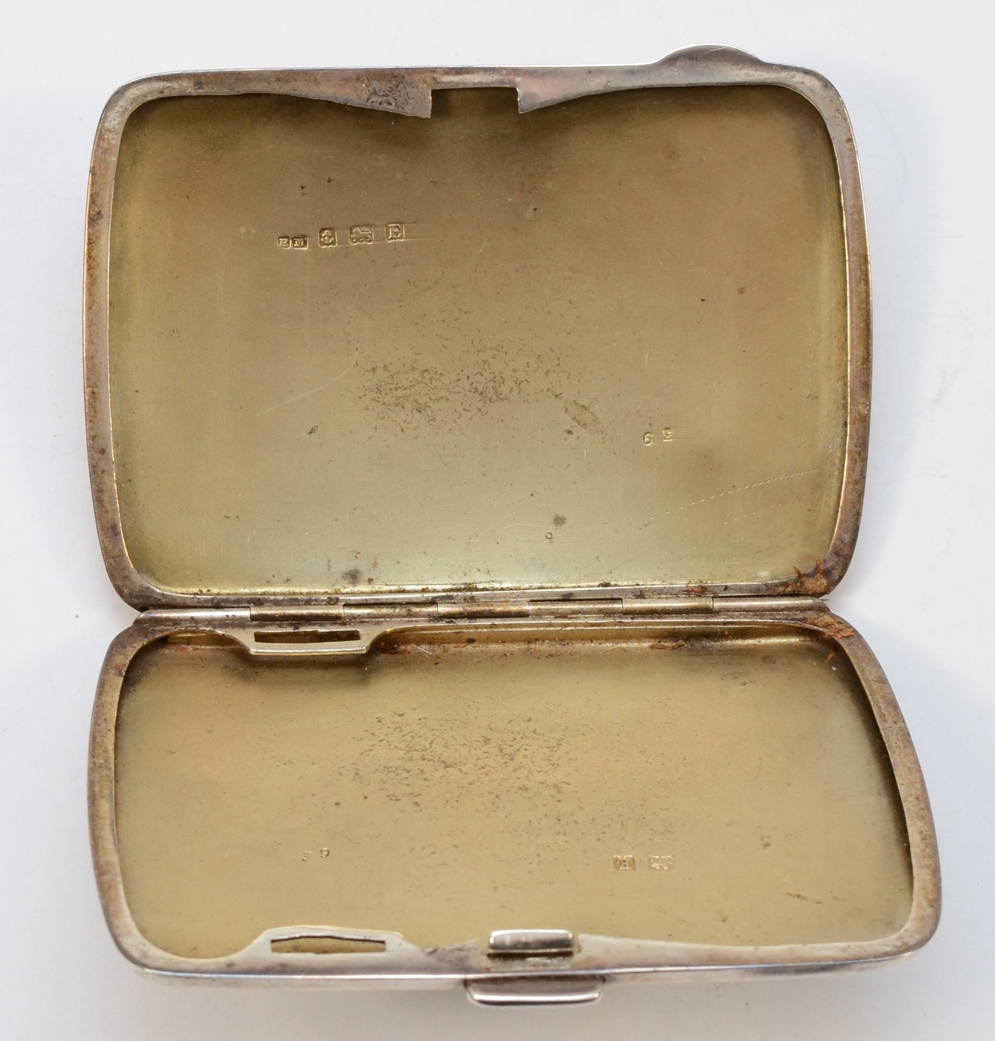 A George V silver and guilloche enameled cigarette case, by Henry Matthews, Birmingham 1929, - Image 3 of 3