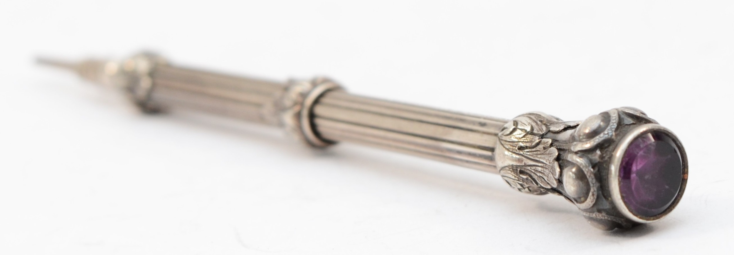 An early 20th century silver bodied propelling pencil, by S. Mordan& Co, purple paste stone - Image 2 of 2