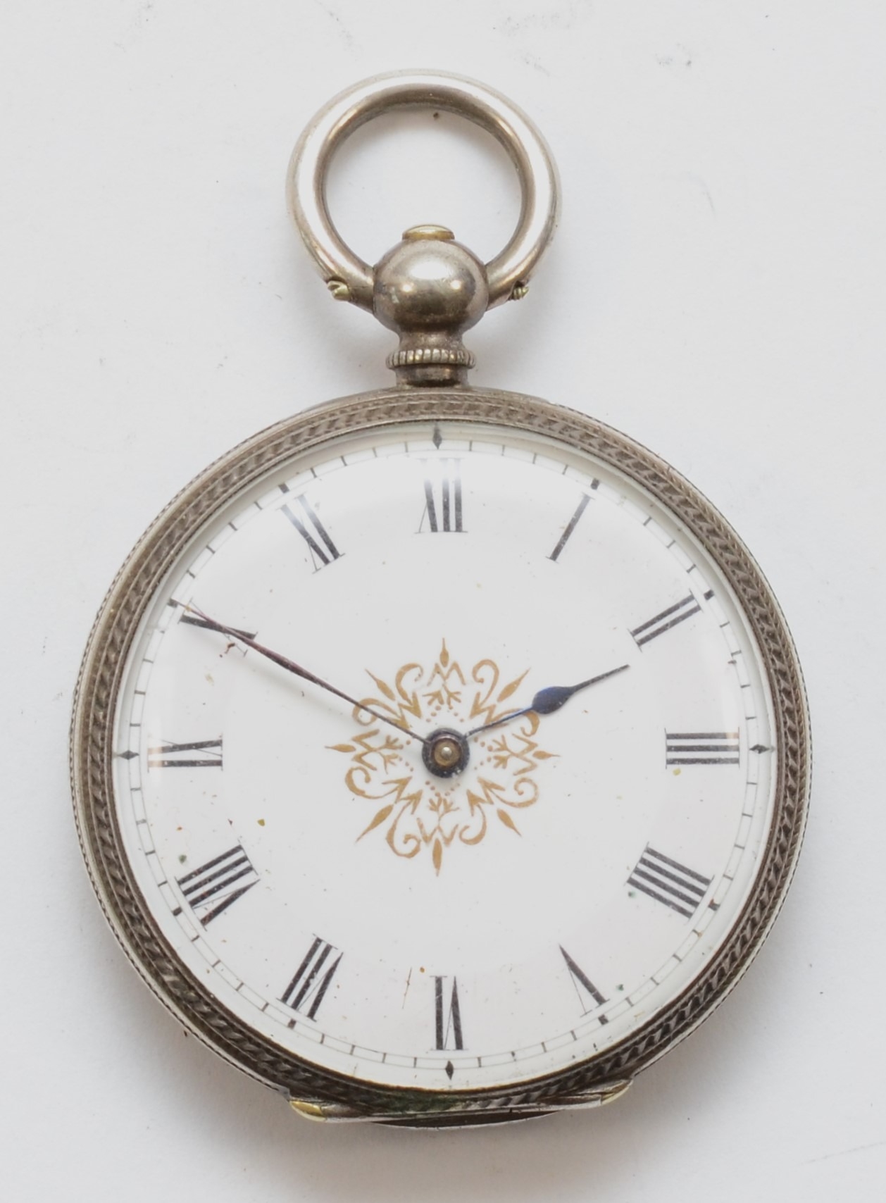 DF&C, An early 20th century fine silver key wind fob watch, the enamel dial set with Roman numerals, - Image 3 of 5