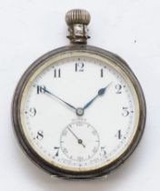 Buren, a silver cased open faced key less wind pocket watch, Birmingham 1934, the enamel dial set