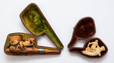 An Edwardian silver collared meerschaum pipe, by Henry Tongue, Chester 1908, with carved horse