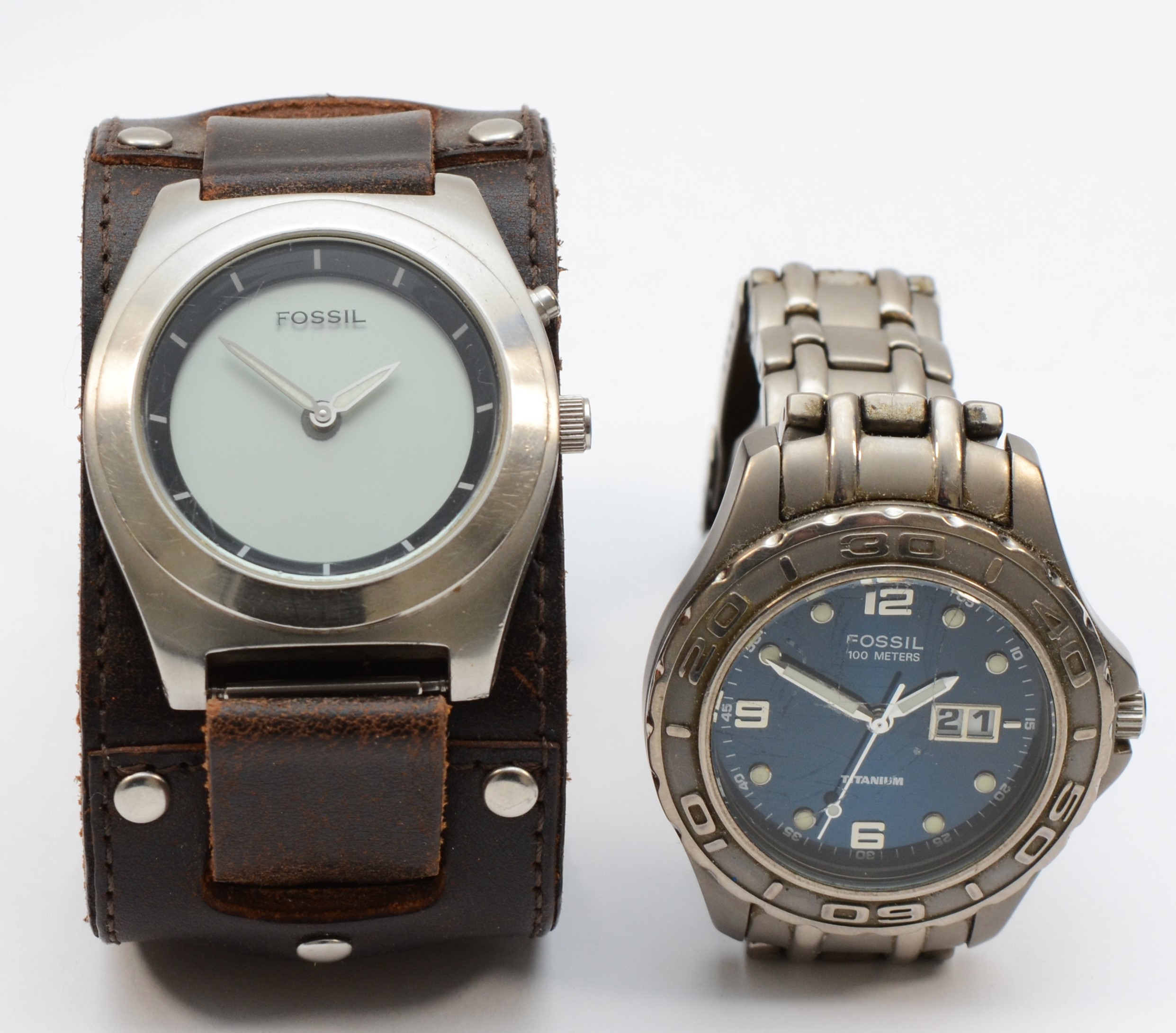 Fossil, two stainless steel Gentleman's quartz wrist watches, Fossil Blue , TI-5007, JR-8503, both - Image 2 of 2