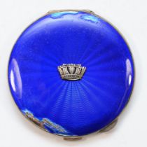 A Silver blue guilloche enameled compact, by John William Barrett, Birmingham 1951, 7cm, 100gm.