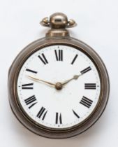 A Victorian silver cased open faced key wind fusee pocket watch, Birmingham 1866, the enamel dial