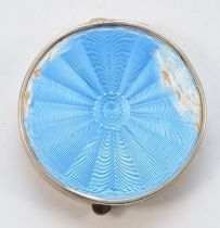 A George V silver and guilloché enamel compact, by Charles S Green, Birmingham 1928, 5cm, 35gm.