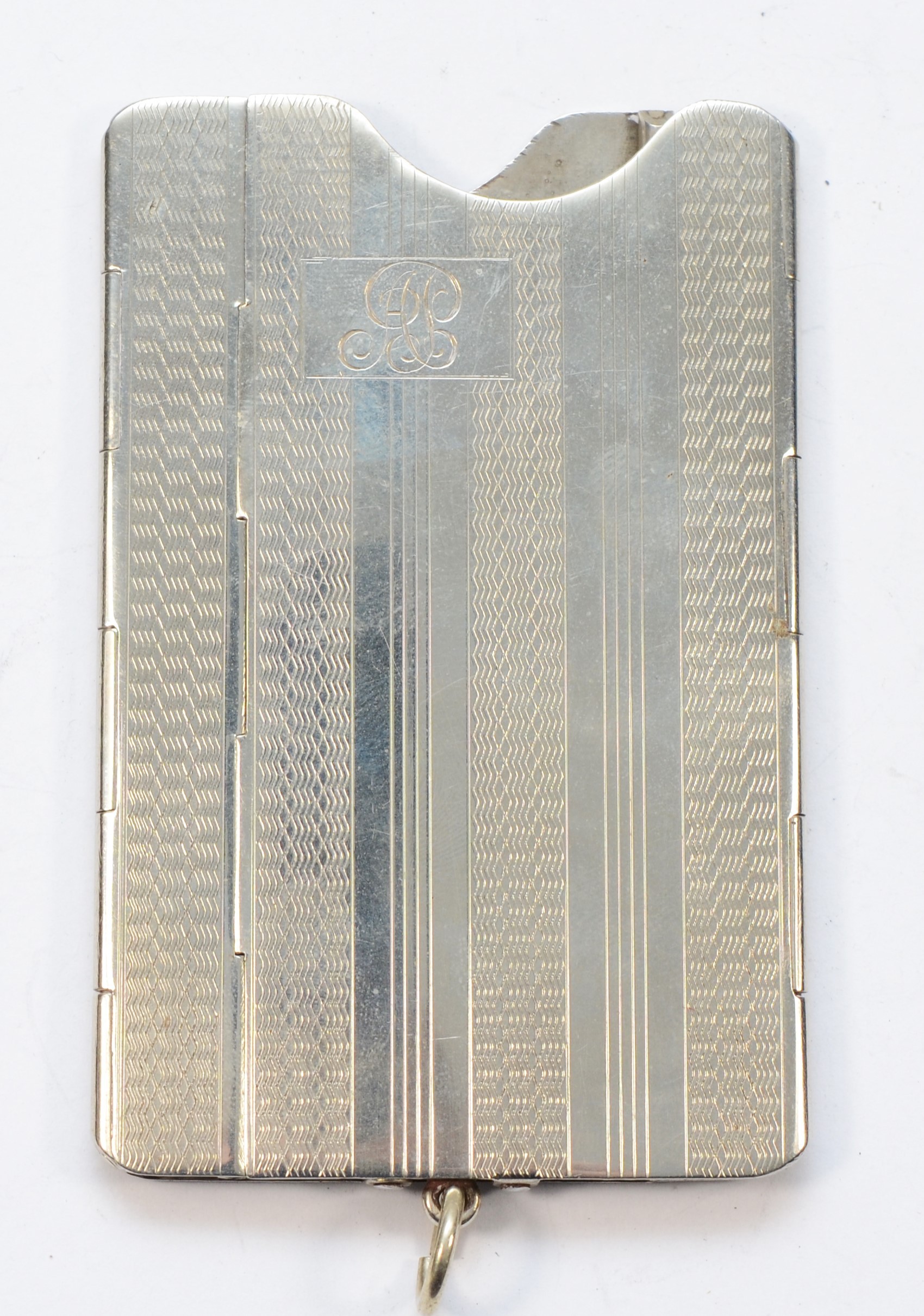 A 20th century silver plated sprung calling card case, with engine turned decoration, 8.5 x 5.5cm. - Image 2 of 2