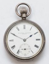 McDowell Brothers of Dublin, a silver cased open faced key less wind pocket watch, Chester 1902, the