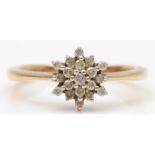 A 9ct gold brilliant cut diamond cluster ring, P-Q, 2.9gm.