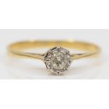 An 18ct gold single stone brilliant cut diamond ring, N, 1.7gm.