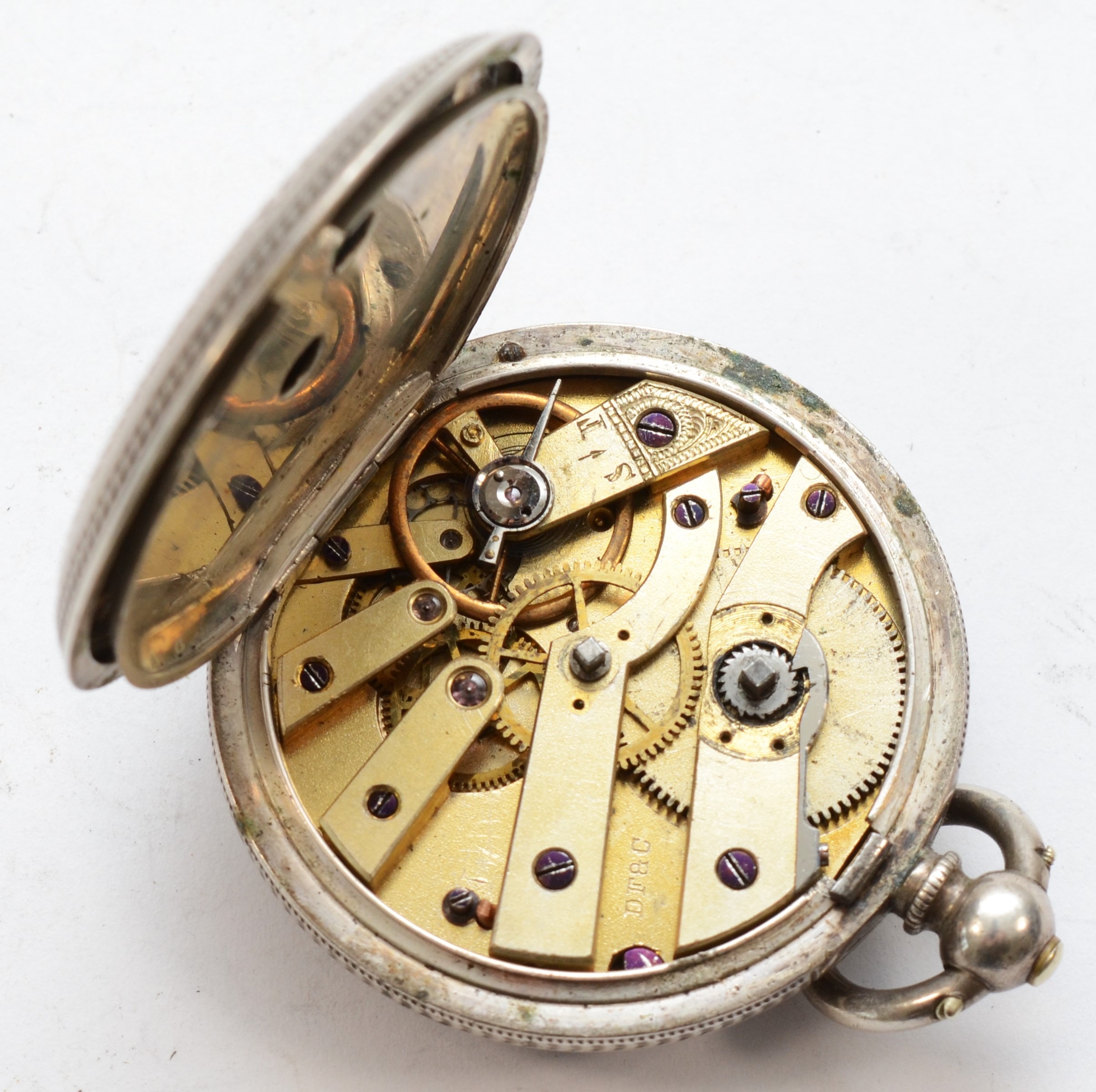 DF&C, An early 20th century fine silver key wind fob watch, the enamel dial set with Roman numerals, - Image 5 of 5