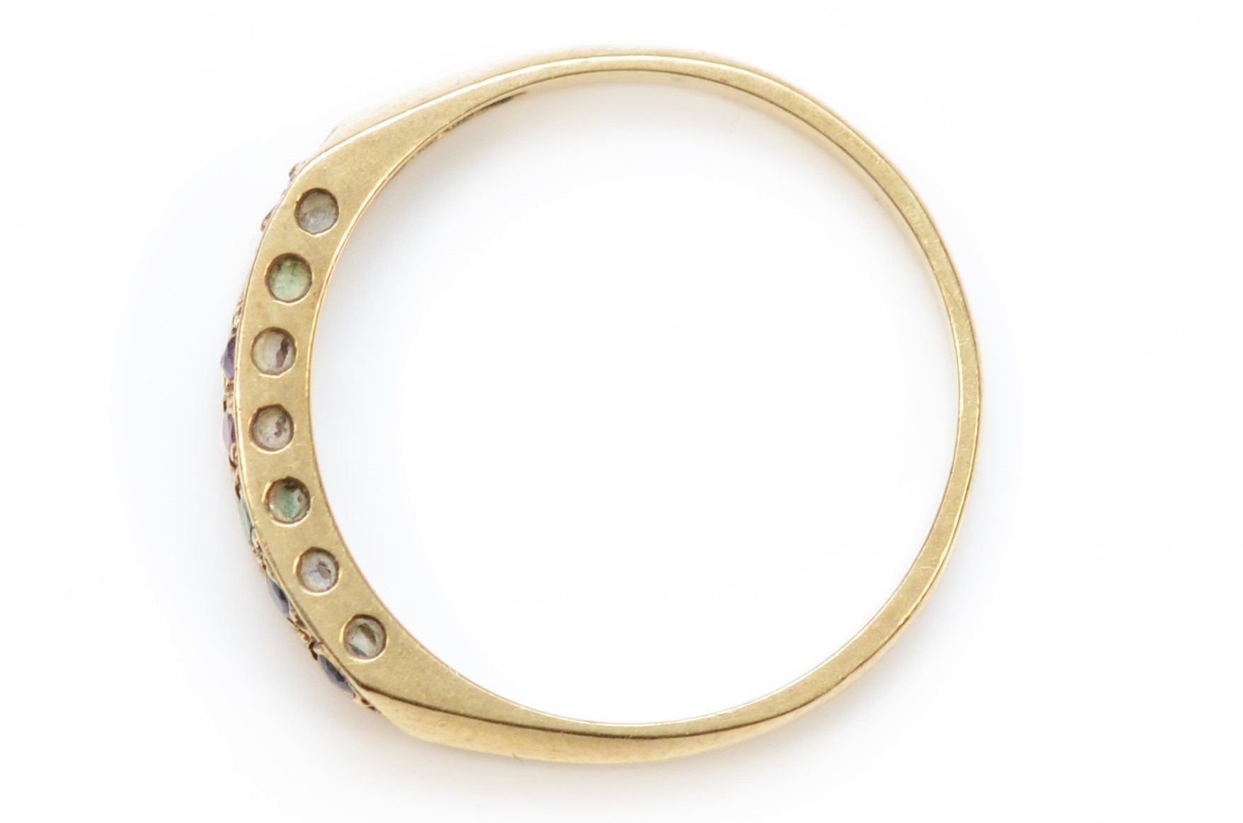 A vintage 9ct gold Dearest ring, diamond, emerald, amethyst, ruby, emerald, sapphire and tourmaline, - Bild 2 aus 2