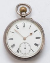 John Vincent of Weymouth, a silver cased open faced key less wind pocket watch, Chester 1902, the