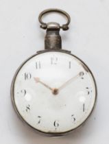 W. Brown of London, a silver cased open faced key wind fusee pocket watch, London 1820, the enamel