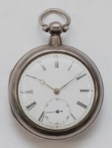 A Victorian silver cased open faced key wind fusee pocket watch, by William Carter, London 1849, the