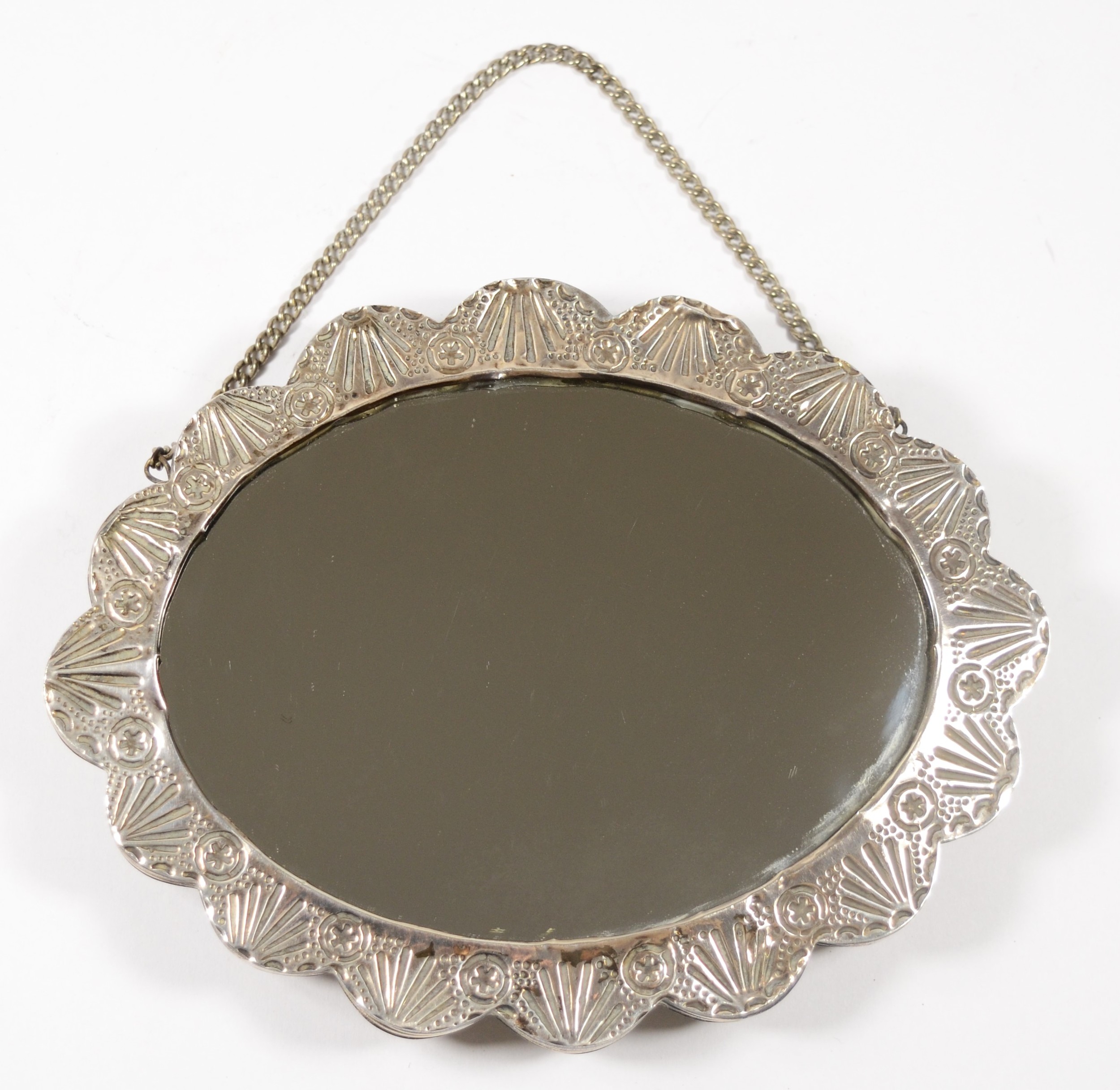 A 900 standard embossed wall hanging small mirror, 16 x 12.5cm