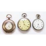 Three silver fob watches to include a half hunter fob watch, by John Bariel Locke, movement number