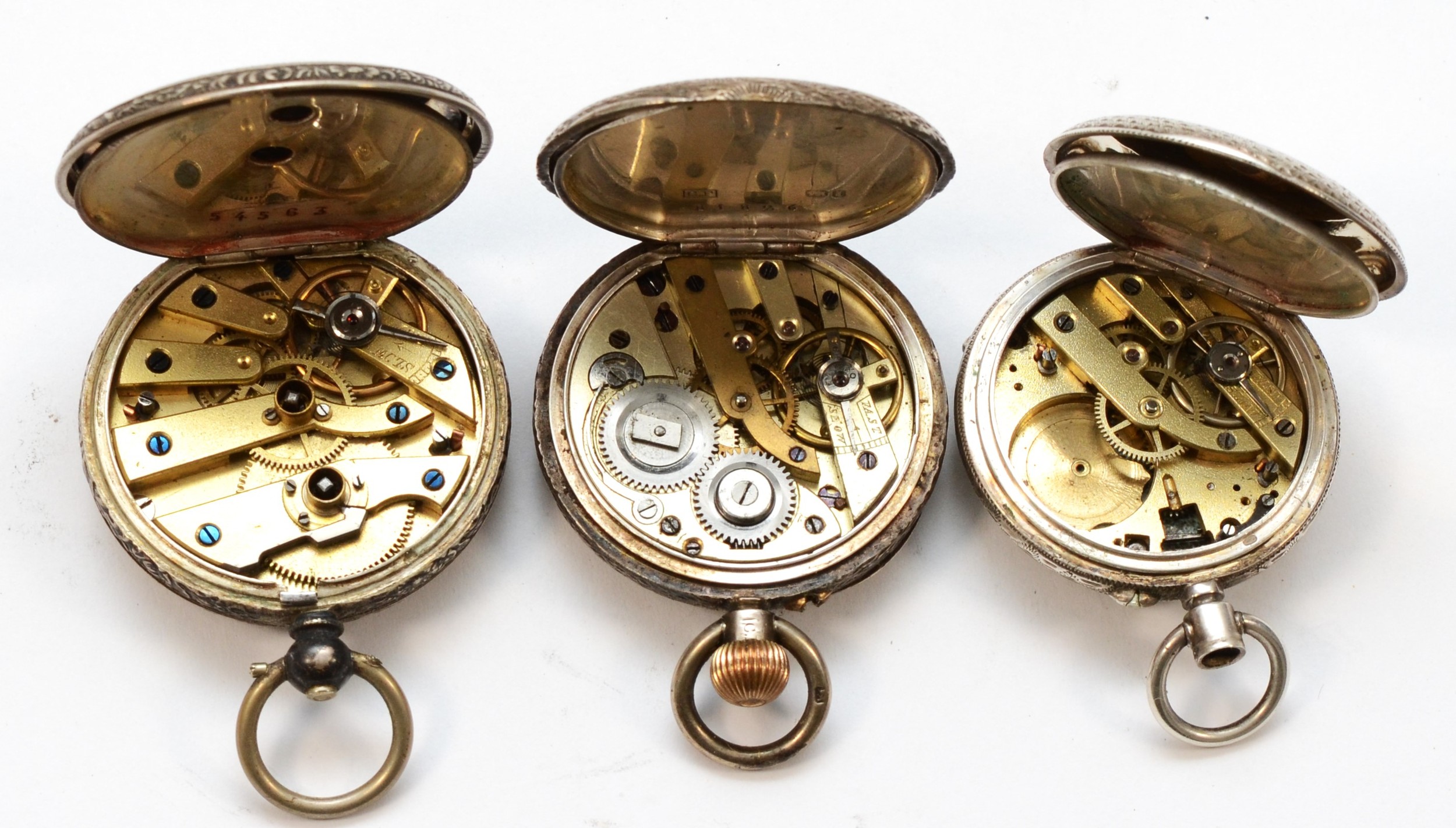 Three Victorian silver fob watches to include a Birmingham 1885 example, two 800 silver cased fob - Image 3 of 3