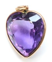 A 9ct gold mounted heart shaped amethyst pendant, 26 x 22mm, 7.5gm, loose in mount.