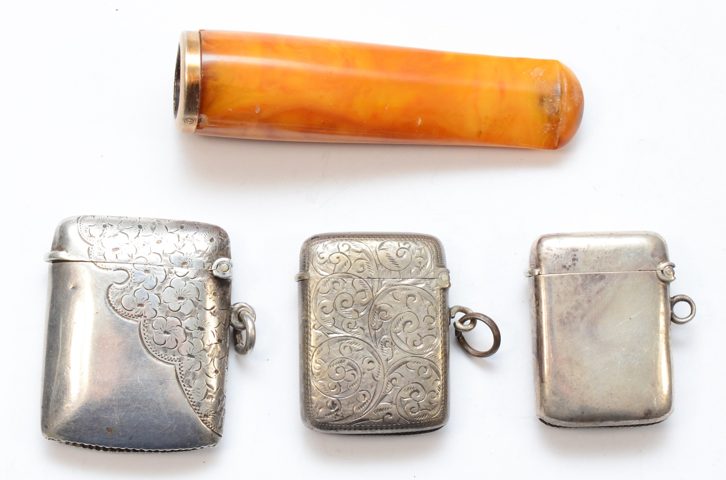 Three silver rectangular vesta cases, Birmingham 1896, 1903, 1906, 53gm, together with a German - Image 2 of 3