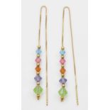 A pair of 9ct gold coloured paste stone drop earrings, 11cm, 2.1gm, lacking backs.