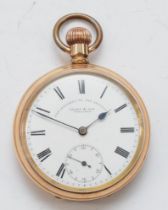 Grant & Son of Carlisle, A gold plated open faced key less wind pocket watch, the enamel dial