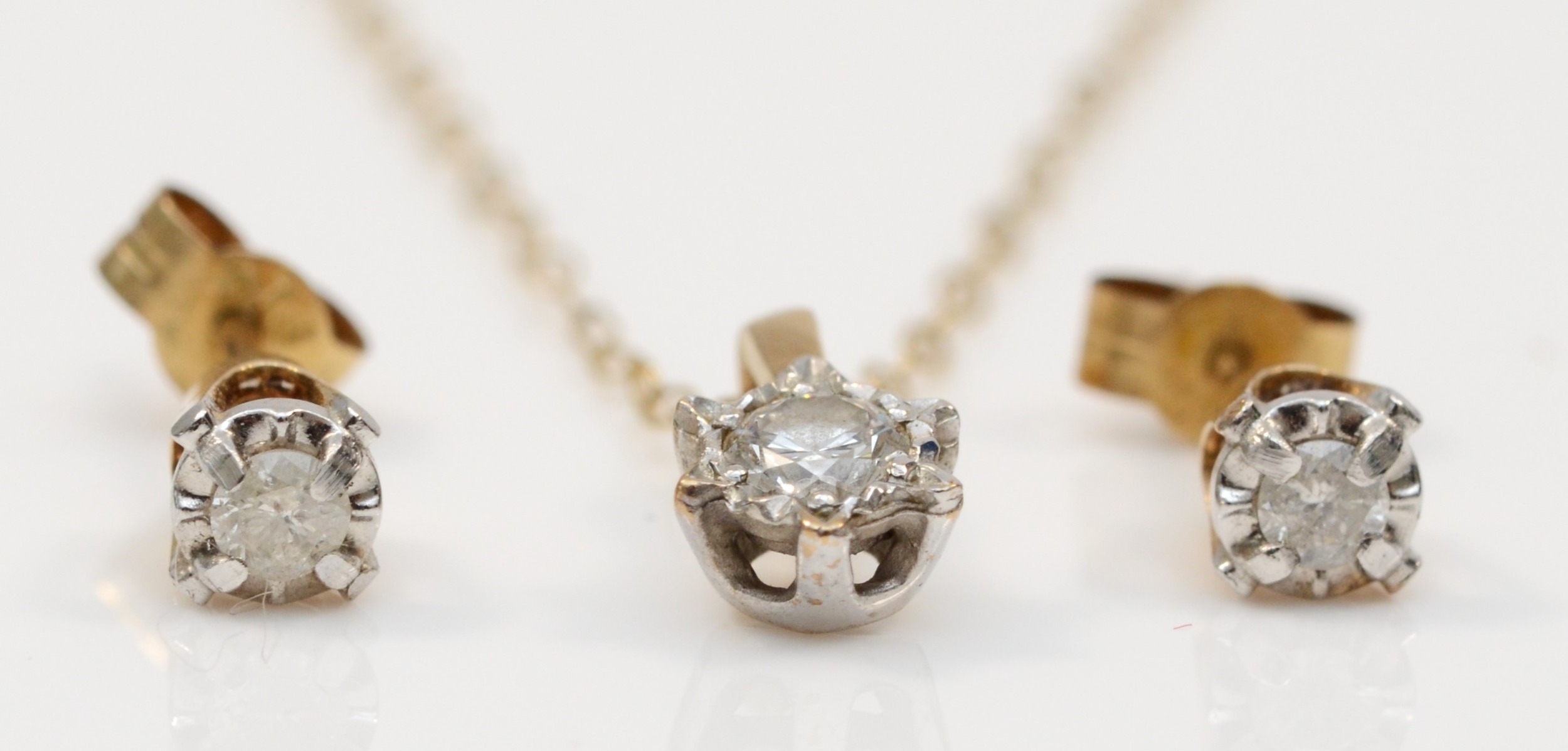 A 9ct gold brilliant cut diamond pendant, on 375 gold chain, together with a pair of 10k gold - Image 2 of 3