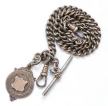 A George V silver curb link t-bar pocket watch chain, by Britton & Sons, Chester 1920, with a silver