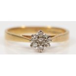 A 9ct gold eight cut diamond cluster ring, M, 1.7gm.