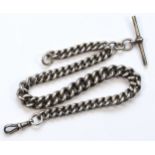 A Victorian silver graduating curb link t-bar pocket watch chain, by William Walter Cashmore,