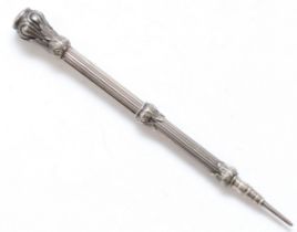 An early 20th century silver bodied propelling pencil, by S. Mordan& Co, purple paste stone