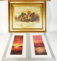 W.F Sudders; A pair of signed prints 'sunset symphony' and 'sunset serenade', 31x62cm together