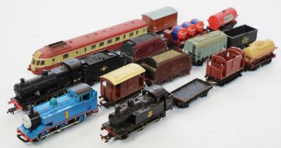 Hornby Railways; comprising three 00 gauge locomotives, tenders and goods wagons.