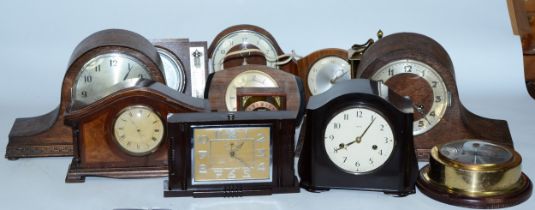 A collection of early 20th century and later clocks, to include mantel, carriage, traveling alarm