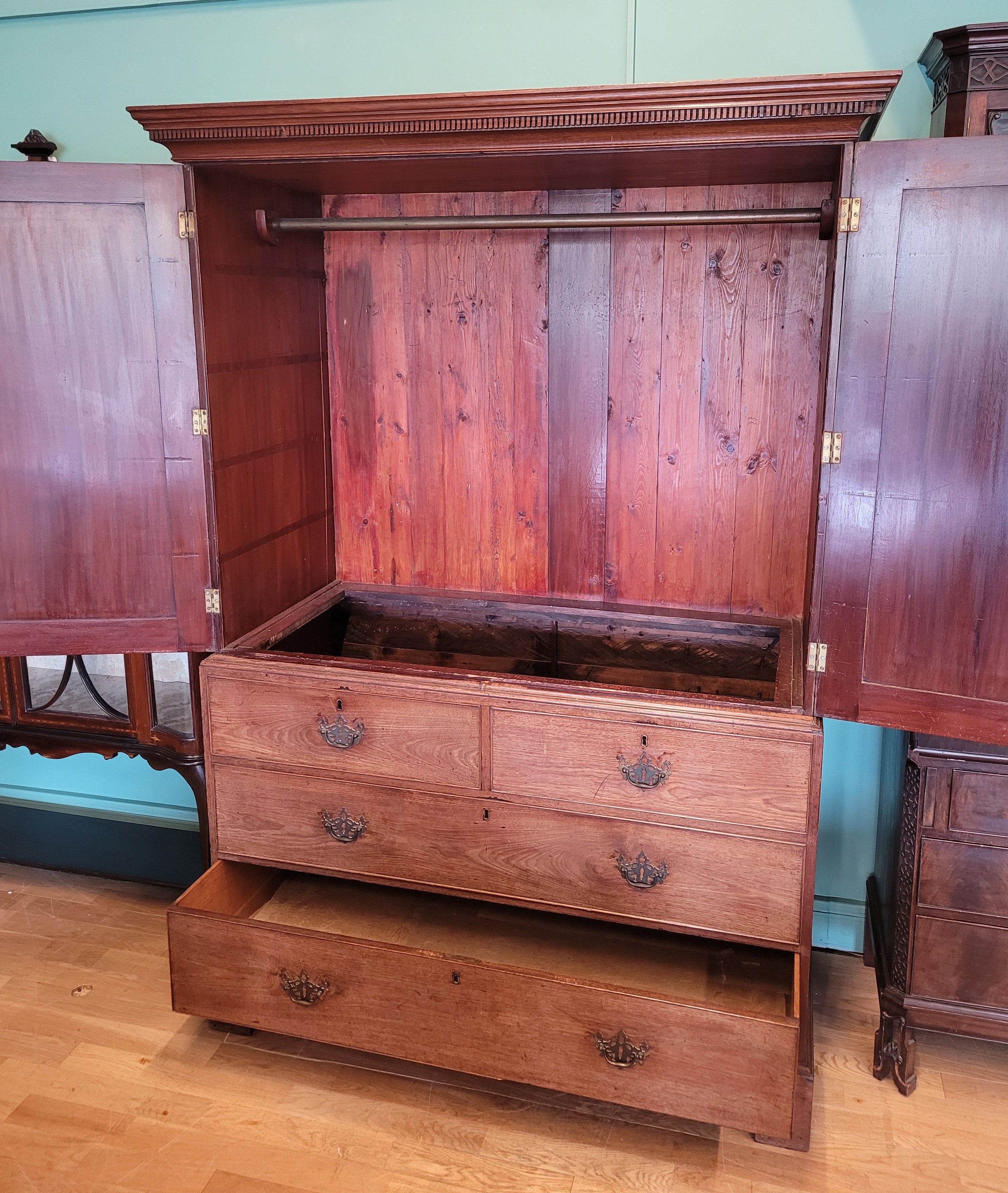 A late 19th century converted mahogany linen-press, the upper part lacking shelves, enclosed by a - Image 2 of 4
