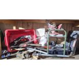 A collection of G Clamps and small furniture clamps and other tools