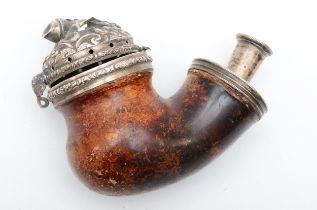 A Victorian Scottish provincial silver topped lidded tobacco meerschaum pipe, unmarked, with embosse