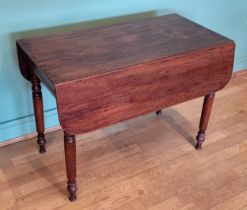 A Victorian mahogany drop leaf side table, having fold out leaves, with single drawer to side,