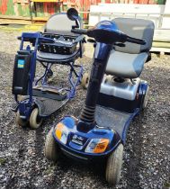 A Strider four wheeled mobility scooter, with An Aqua mobility scooter, having charger and key.